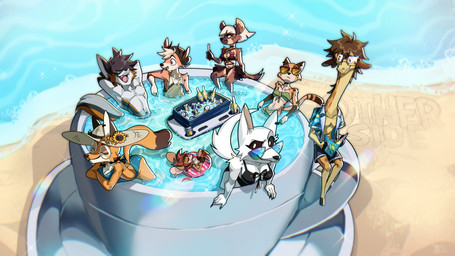 alcohol aloha_shirt beach beer beverage big_breasts big_butt bikini bikini_bottom bikini_top breasts butt clothed clothing coffee_mug detailed_background eyelashes eyewear female fur glasses group hat headgear headwear leaning long_eyelashes looking_at_viewer male markings pattern_clothing pattern_shirt pattern_topwear pose shirt spots spotted_body summer sunglasses swimming_pool swimwear topwear tuft two-piece_swimsuit wearing_glasses royer27_xd other_side charlotte_(animatedmau) chloe_(animatedmau) jack_(animatedmau) mandy_(animatedmau) miles_(animatedmau) rey_(animatedmau) thompson_(animatedmau) trixie_(animatedmau) canid canine canis cheetah deer felid feline fox giraffe giraffid hyena mammal mouse murid murine rodent spotted_hyena wolf 16:9 absurd_res hi_res pinup widescreen