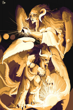 ambiguous_gender duo hair horn long_hair mane saarism semi-anthro spiritual tail wings diorionarh sacred avian_demon deity demon species_arh unknown_species hi_res nonbinary_(lore)