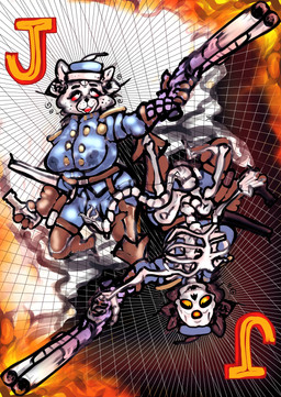 3_eyes abstract_background alcohol anthro belt bent_legs beverage bodily_fluids bone boots breasts bubble bulge card card_template clothed clothing detailed_background double-barreled_shotgun drunk drunk_bubble duo eye_roll eyebrows fangs fingers fire footwear fur gun gynomorph hair handwear hat headgear headwear intersex jacket joker_(playing_card) lactating lactating_through_clothing legwear military military_cap military_uniform multi_eye open_mouth playing_card playing_card_template psychedelic ranged_weapon red_eyes red_sclera shoes shotgun skeleton skull smile smoke standing substance_intoxication teeth topwear uniform weapon wet wet_clothing white_body white_fur white_hair white_skin yellow_eyes wittless-pilgrim animated_skeleton domestic_cat felid feline felis mammal undead 2021 absurd_res colored detailed digital_drawing_(artwork) digital_media_(artwork) hi_res shaded signature
