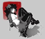 anthro arms_tied armwear bandage bdsm bite_mark bite_mark_on_arm bite_mark_on_breast black_armwear black_boots black_clothing black_footwear black_hair black_latex black_legwear black_thigh_highs blood blood_in_mouth bodily_fluids bondage boots bound breasts bruised bruised_butt butt clothing collar ear_piercing facial_piercing female footwear gloves hair handwear latex latex_armwear latex_boots latex_clothing latex_footwear latex_gloves latex_handwear latex_legwear latex_stockings latex_thigh_highs legwear messy_hair multicolored_body nose_piercing nosebleed piercing shoes small_breasts solo stockings tears tears_of_pain tears_on_cheek thigh_highs two_tone_body two_tone_tail wounded midizuid canid canine humanoid mammal hi_res monochrome