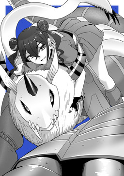 black_hair bottomwear clothing duo female feral hair hug mask odango sharp_teeth skirt smile teeth hase_popopo bandai_namco digimon digimon_beatbreak honoka_sakai chimera digimon_(species) human mammal marinchimairamon absurd_res greyscale hi_res monochrome