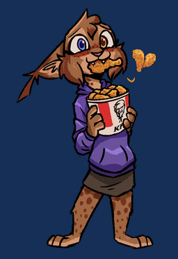 3_toes ambiguous_anthro ambiguous_gender anthro barefoot biped blue_eyes blush brown_body brown_fur brown_spots cheek_tuft chicken_meat clothed clothed_ambiguous clothed_anthro clothing ears_down facial_tuft feet food food_in_mouth freckled_face freckles fried_chicken fully_clothed fully_clothed_ambiguous fully_clothed_anthro fur heterochromia hindpaw kfc_bucket looking_at_viewer markings meat mouth_hold orange_eyes paws pivoted_ears simple_background solo spots spotted_body spotted_fur standing toes transparent_background tuft theblueberrycarrots kfc marc_(theblueberrycarrots) felid feline lynx mammal alpha_channel digital_drawing_(artwork) digital_media_(artwork) source_request male_(lore)