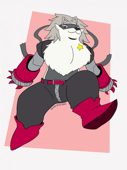 anthro boots bottomwear clothing cybernetics female fluffy fluffy_chest footwear fur grey_body grey_fur machine mask pants red_eyes shoes smile smirk solo zonedelicious bandai_namco digimon digimon_beatbreak cyborg digimon_(species) wolvermon hi_res