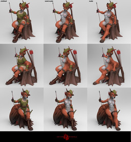 anthro arrow_(weapon) boots bow_(weapon) breasts clothed clothing dagger female fluffy fluffy_tail footwear genitals looking_aside looking_at_viewer melee_weapon navel nipples nude partially_clothed ranged_weapon shoes sitting sitting_on_stump solo tail text thigh_belt toeless_boots toeless_footwear tree_stump vulva weapon bambookat disney robin_hood_(disney) canid canine fox mammal 3d_(artwork) absurd_res digital_media_(artwork) hi_res multiple_images url