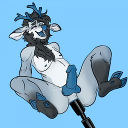 anal anal_penetration anthro antlers black_hair blue_background blue_nipples blue_nose blue_tongue bodily_fluids dildo dildo_in_ass dildo_insertion dipstick_ears ear_markings erection fucking_machine fur grey_body grey_fur hair horn leg_markings legs_up long_hair looking_pleasured machine male markings multicolored_ears nipples object_in_ass open_mouth penetration purple_eyes sex_toy sex_toy_in_ass sex_toy_insertion simple_background socks_(marking) solo spread_legs spreading sweat tongue white_body white_fur mephistofleas deer mammal 1:1 digital_drawing_(artwork) digital_media_(artwork) english_description hi_res