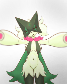 anthro anthrofied biped blurred_foreground breast_curtains breasts cape clothing eyebrows eyelashes eyes_closed featureless_crotch female female_anthro fur green_body green_fur green_hair green_mask hair happy mask medium_breasts navel offering_hug open_mouth open_smile pokemorph simple_background smile solo spread_arms standing text vignette white_background additionalespeon333 nintendo pokemon felid feline generation_9_pokemon mammal meowscarada pokemon_(species) 2026 4:5 absurd_res artist_name colored digital_drawing_(artwork) digital_media_(artwork) hi_res portrait shaded