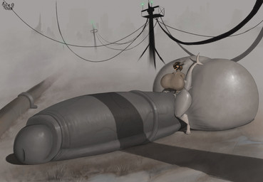 anthro backsack balls big_balls big_breasts big_penis bottomless breasts brown_hair clothed clothing erection fog furry_logic genitals grey_body gynomorph hair huge_balls huge_breasts huge_penis hyper hyper_balls hyper_genitalia hyper_penis immobile intersex machine macro_penis non-mammal_balls outside penis solo tail thick_thighs vein veiny_penis wide_hips ace0t0nic aquatic fish hybrid protogen shark absurd_res hi_res busty_boy_(lore) male_(lore)