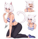 blue_eyes bodily_fluids bottomwear breasts clothed clothing crop_top crying female footwear hair pants shirt shoes simple_background solo tears topwear white_background white_hair airisubaka animal_humanoid cat_humanoid felid felid_humanoid feline feline_humanoid humanoid mammal mammal_humanoid 2021 hi_res