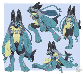 ambiguous_gender anthro biped black_body black_fur fur logo multiple_poses pawpads pink_pawpads pose simple_background sitting solo standing tan_body tan_fur mochiri nintendo pokemon generation_9_pokemon mega_evolution mega_lucario_z pokemon_(species) absurd_res artist_logo digital_drawing_(artwork) digital_media_(artwork) full-length_portrait hi_res multiple_images portrait restricted_palette