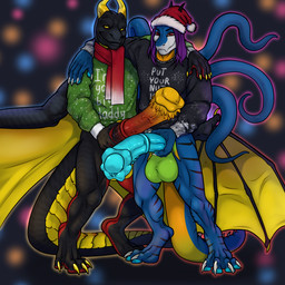 animal_genitalia anthro balls big_balls big_penis black_body blue_body christmas_clothing christmas_headwear clothing container duo equine_genitalia erection genitals headgear headwear holidays horn hyper hyper_genitalia looking_at_viewer male medial_ring penile penile_spines penis penises_touching presenting presenting_penis red_eyes scarf sweater tail tentacles topwear wings wiry yellow_eyes aggr.mor christmas mythology new_year_2025 corslayd_(character) hydra_(hydra322) dragon fish hybrid marine mythological_creature mythological_scalie scalie shark 1:1 hi_res