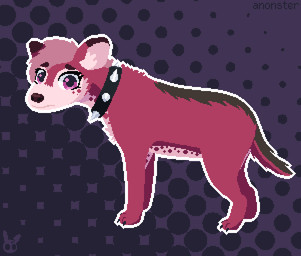 black_claws black_collar brown_body brown_fur brown_nose claws collar countershade_fur countershading female feral fur hair halftone_background logo magenta_eyes pattern_background pink_body pink_fur pink_hair purple_background quadruped red_body red_fur simple_background solo spiked_collar spikes tail anonster cin_(trail_mix) hyena mammal spotted_hyena digital_media_(artwork) halftone pixel_(artwork) watermark