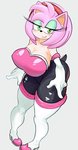 alternate_costume anthro bedroom_eyes big_breasts blush breasts cleavage clothed clothing clothing_swap cosplay female footwear high_heels narrowed_eyes seductive shoes simple_background solo thick_thighs wide_hips noblood sega sonic_the_hedgehog_(series) amy_rose eulipotyphlan hedgehog mammal hi_res