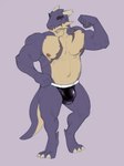 anthro clothing male musclegut muscular muscular_male nipples purple_body purple_scales scales scar solo tail underwear lacsap_tong grove_(game) mythology tuon_(grove) dragon mythological_creature mythological_scalie scalie