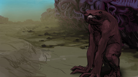ambiguous_gender big_hands brown_body brown_skin detailed_background feral front_view long_arms looking_at_viewer outside realistic solo teeth teeth_showing meandraco monster 16:9 detailed hi_res widescreen