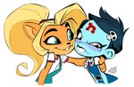 accessory anthro belt blonde_hair clothing duo eyebrows eyelashes female fur green_eyes hair hair_accessory hair_tie orange_body orange_fur ponytail smile alaynakgray activision crash_bandicoot_(series) coco_bandicoot nina_cortex bandicoot human mammal marsupial 2024 hi_res