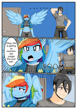 anthro blue_body border clothed clothing dialogue duo feathered_wings feathers female fur hair male male/female multicolored_hair open_mouth rainbow_hair tail text white_border wings zeroviks friendship_is_magic hasbro my_little_pony mythology rainbow_dash_(mlp) equid equine human mammal mythological_creature mythological_equine pegasus absurd_res comic digital_media_(artwork) english_text hi_res