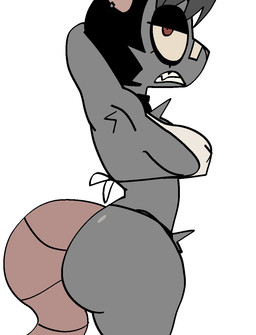 anthro bandage bandage_on_face bandage_on_nose big_butt black_eyelids black_hair breasts butt clothing ear_piercing eyelashes female female_anthro grey_hair hair hands_behind_head narrowed_eyes piercing pose pubes side_boob side_view simple_background solo tail teeth thick_thighs topwear white_background xarop77 mammal murid murine rat rodent 2025 digital_drawing_(artwork) digital_media_(artwork) hi_res pinup portrait three-quarter_portrait