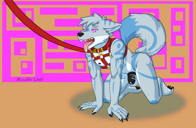 abstract_background all_fours anthro blue_markings bodily_fluids chastity_cage chastity_device claws collar drooling fur grey_body grey_fur hair half-closed_eyes harness hypnosis leash looking_up male markings mind_control narrowed_eyes nipples open_mouth pattern_background pawpads paws ringed_eyes saliva simple_background solo submissive submissive_male tail teeth tongue tongue_out howlfeiwolf howlfei canid canine canis mammal wolf cel_shading hi_res shaded