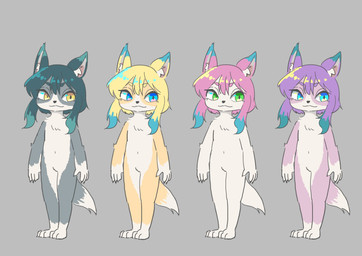 3_toes 4_fingers alternate_color ambiguous_anthro ambiguous_gender anthro biped black_nose blonde_eyebrows blonde_hair blue_eyes chest_tuft dipstick_ears dipstick_tail ear_markings eyebrows eyelashes featureless_chest featureless_crotch feet fingers fur fur_tuft glistening glistening_eyes gloves_(marking) green_eyes grey_body grey_fur hair highlights_(coloring) inner_ear_fluff kemono leg_markings looking_aside markings monotone_body monotone_fur mouth_closed multicolored_body multicolored_ears multicolored_fur multicolored_hair navel nude nude_ambiguous nude_anthro pink_eyebrows pink_hair pupils purple_body purple_eyebrows purple_fur purple_hair purple_tail socks_(marking) solo standing tail tail_markings tan_body tan_fur tan_tail teal_ears teal_eyebrows teal_hair teal_highlights toes tuft two_tone_body two_tone_ears two_tone_fur two_tone_hair two_tone_tail white_body white_fur white_inner_ear_fluff white_sclera white_tail_tip yellow_eyes young young_ambiguous young_anthro medlichan suzuna-chan_(medlichan) domestic_cat felid feline felis mammal 2018 absurd_res concept_art digital_drawing_(artwork) digital_media_(artwork) flat_colors hi_res female_(lore)