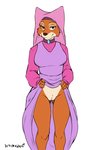 2020 2:3 anthro bedroom_eyes breasts butt butt_from_the_front canid canine clothed clothing clothing_lift digital_media_(artwork) disney dress dress_lift female flashing fox front_view genitals headdress hi_res inu-sama looking_at_viewer maid_marian mammal narrowed_eyes no_underwear pussy red_fox robin_hood_(disney) seductive signature simple_background solo standing true_fox white_background wimple