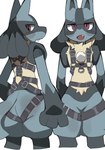 ambiguous_gender anthro blush butt eyebrows featureless_crotch fur harness kemono leather looking_at_viewer narrowed_eyes open_mouth simple_background solo spikes spikes_(anatomy) standing straps tail teeth tuft white_background akipaya01 nintendo pokemon generation_4_pokemon lucario pokemon_(species) 2025 digital_media_(artwork) hi_res