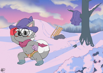 blush briefs clothing colored_seam_underwear eyewear fur glasses hair hat headgear headwear male outside pattern_briefs plant sky snow solo tail tree underwear wardrobe_malfunction nutty_bo nintendo pokemon flaire_(adflareon) eeveelution flareon generation_1_pokemon mammal pokemon_(species) hi_res