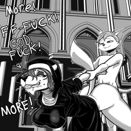 age_difference anthro arm_pull big_breasts bodily_fluids breasts butt church clenched_teeth clothed clothing dominant dominant_young drooling duo facial_tuft female from_behind_position fur hair looking_pleasured male male/female mature_anthro mature_female nipple_outline nude nun older_female older_penetrated penetration prison_guard_position saliva sex shota size_difference smaller_male smile tail teeth text tuft young young_anthro young_male imierbenety hanna-barbera nickelodeon swat_kats t.u.f.f._puppy counting_cougar percy_lynxoln cougar domestic_cat felid feline felis mammal 1:1 2025 black_and_white crossover digital_drawing_(artwork) digital_media_(artwork) english_text hi_res monochrome screentone shaded