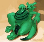 anthro balls belly belly_inflation belly_play big_belly bodily_fluids feet foreskin fully_inside genital_fluids genitals huge_belly hyper hyper_belly inflation long_tongue lying male navel nipples on_back penis precum slime solo_focus tail tongue tongue_out vore gimmemysmokes amphibian newt salamander hi_res