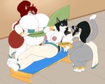 4_toes 5_fingers anthro belly big_belly big_breasts big_butt black_body black_fur black_hair black_nose blue_eyes bottomwear bowl breast_expansion breast_growth breasts butt clothed clothing container crossgender dipstick_tail expansion eyebrows feet female fingers food fruit fur grape green_eyes grey_body grey_fur group growth hair heterochromia holding_object huge_breasts huge_butt huge_hips huge_thighs hyper hyper_breasts inside leaf lying markings mtf_crossgender multicolored_body multicolored_fur navel nipples on_back overweight overweight_anthro overweight_female pants pink_nipples pink_nose plant purple_eyes red_body red_fur red_hair tail tail_markings thick_thighs toes trio wide_hips xchiseaxmargaritax brittany_(roushfan5) jessica_(roushfan5) nathan_(roushfan5) canid canine canis domestic_cat domestic_dog felid feline felis husky mammal nordic_sled_dog spitz hi_res