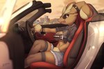 anthro big_breasts breasts brown_body clothed clothing eyewear female glasses looking_at_viewer open_mouth solo zinfyu nintendo pokemon porsche porsche_boxster generation_4_pokemon lagomorph leporid lopunny mammal pokemon_(species) rabbit absurd_res hi_res