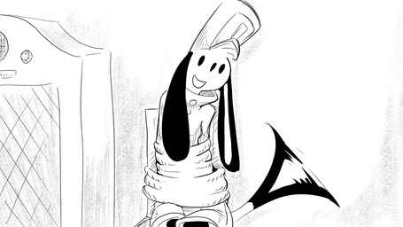 anthro bound chair clothing electronics furniture hat headgear headwear male military_uniform radio rope smile solo tail tail_motion tailwag tied_to_chair uniform dragonweirdo puck_(dragonweirdo) canid canine canis domestic_dog mammal 16:9 hi_res monochrome widescreen