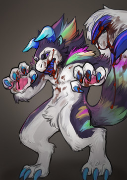 angry anthro attack_pose blood blood_from_mouth blood_in_mouth blood_on_claws blood_on_face blood_on_hand blood_on_tail bodily_fluids claws female solo torakuta casper_(zoran) kaiju hi_res