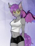 anthro bat_wings big_ears bottomwear breasts cleavage clothed clothing colli_battybuttguy female membrane_(anatomy) membranous_wings piercing pupils shirt shorts skinny slit_pupils solo spandex spandex_shorts tank_top tight_bottomwear tight_clothing tight_shorts topwear wings battybuttguy_(artist) friendship_is_magic hasbro my_little_pony bat_pony equid equine horse mammal pony