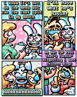 4_panel_comic aloha_shirt anthro bow_tie cheek_spots clipboard clothing dialogue eyewear fur group hat headgear headwear humor laugh male open_mouth open_smile overalls pattern_clothing pattern_shirt pattern_topwear profanity shirt smile speech_bubble sunglasses tan_body tan_fur text topwear trio white_body white_fur wide_eyed yellow_body yellow_fur rawdawgcomics bingus_(rawdawgcomics) stahli_(rawdawgcomics) bird_dog canid canine canis domestic_dog golden_retriever hunting_dog lagomorph leporid mammal rabbit retriever 4:5 comic english_text hi_res