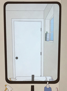 bathroom bottle brush container door mirror sink soap_dispenser solo spray_bottle toothbrush window zero_pictured papa_olive comic hi_res tagme