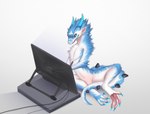 anthro claws drawing_tablet electronics feral fur horn male simple_background solo spiked_tail spikes spikes_(anatomy) tail naughty_derg mythology ivory_(naughty_derg) dragon furred_dragon furred_lizard furred_scalie lizard mythological_creature mythological_scalie reptile scalie digital_media_(artwork) hi_res