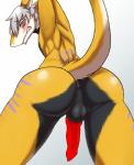 angry anthro anus backsack balls blush bound butt erection femboy genitals kemono looking_back looking_down low-angle_view male nude penis raised_arm scar slave solo submissive submissive_male tail rainichi johnsergal_(character) mammal sergal hi_res