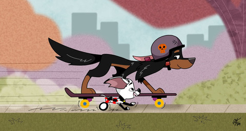 2_missing_limbs amputee black_body black_collar black_fur black_nose brown_paws brown_snout collar disability double_amputee duo feral fur leg_markings male markings missing_leg missing_limb notched_ear park running skate_helmet skateboard skateboarding socks_(marking) toony vehicle wheelchair white_body white_fur unclescooter 101_dalmatian_street 101_dalmatians disney delgado_(101_dalmatians) juday_(cartooncross) canid canine canis dalmatian domestic_dog mammal mixed_breed