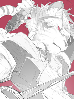 6_fingers anthro buckled_collar claws clothed clothed_anthro clothed_male clothing eyewear facial_markings finger_claws fingers fur glasses grey_stripes gun handgun head_markings holding_gun holding_handgun holding_melee_weapon holding_object holding_pistol holding_ranged_weapon holding_rapier holding_sword holding_weapon jacket light_body light_fur male markings melee_weapon mouth_closed pistol pointing_gun_at_viewer pupils ranged_weapon rapier rectangular_glasses red_background red_eyes shirt simple_background slit_pupils solo striped_face striped_markings striped_tail stripes sword tail tail_markings topwear weapon wearing_glasses white_sclera chiayeeee felid mammal pantherine tiger 2023 absurd_res digital_drawing_(artwork) digital_media_(artwork) hi_res