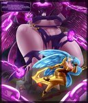 breasts chain duo female female_focus larger_female macro magic magic_user purple_eyes size_difference text thick_thighs wings reygunpocket_(artist) league_of_legends riot_games tencent kayle_(lol) morgana_(lol) angel humanoid winged_humanoid absurd_res english_text hi_res huge_filesize sibling_(lore) sister_(lore)