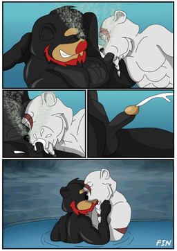 anthro anthro_on_anthro anthro_penetrated anthro_penetrating balls beard black_body black_fur black_hair black_nose bodily_fluids border cum cum_inside cum_on_face duo ejaculation erection eyes_closed facial_hair fellatio fellatio_gesture fur genital_fluids genitals gesture glans hair kiss_on_lips kissing male male/male male_penetrating oral outside penetration penile penis sex suggestive suggestive_gesture underwater water white_body white_border white_fur white_hair ciel-wolf bear black_bear mammal polar_bear ursine comic