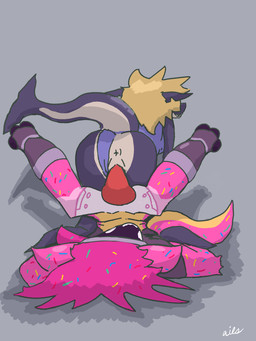 anthro anthro_on_anthro anthro_penetrated anthro_penetrating anthro_penetrating_anthro anus big_ears clothing cut_ears duo female female_penetrated food genitals knot knotted_penis machine male male/female male_penetrating male_penetrating_female one-piece_swimsuit penetration penile penile_penetration penis penis_in_vagina pink_body reverse_amazon_position sex shark_tail swimwear vaginal vaginal_penetration ails aquatic fish protogen shark 3:4 absurd_res hi_res