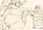 anthro belly clothed clothing eating food footwear humanoid_hands kemono male overweight overweight_anthro overweight_male sandals shoes simple_background solo kogiinu lifewonders tokyo_afterschool_summoners sitri_(tas) domestic_cat felid feline felis mammal 2021 hi_res sketch