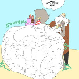 anthro bell bell_collar belly big_belly cake collar collar_only dessert endosoma face_imprint female food huge_belly hyper hyper_belly imprint mass_vore multiple_prey nude oral_vore paw_imprint rumbling_stomach safe_vore solo speech_bubble text vore liwenenix liwen vanilla_(liwenenix) domestic_cat felid feline felis mammal persian_cat 1:1 english_text hi_res tagme