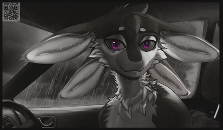 3_fingers 4_ears ambiguous_gender anthro big_eyes black_body black_border black_feathers black_fur black_sclera border car chest_tuft closed_smile countershading detailed_background eyebrows feathers fingers front_view fur glistening hair head_tuft inside_car inside_vehicle looking_aside looking_at_viewer mouth_closed multi_ear multicolored_body neck_tuft nude nude_anthro photo_background pivoted_ears purple_eyes qr_code raining sad smile smiling_at_viewer solo text tuft tufted_fur vehicle white_body white_feathers white_fur white_inner_ear winged_arms wings red_rooster fyr_(fenrir784) avali avian bird 2026 2d_animation animated bust_portrait colored detailed digital_drawing_(artwork) digital_media_(artwork) draw_over english_text greyscale hi_res monochrome photography_(artwork) portrait shaded short_playtime signature sound spot_color subtle_animation