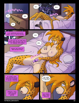 anthro bed big_breasts biped black_nose blush breasts detailed_background dialogue duo eyes_closed female fingers fur furniture genitals grey_eyes lying male masturbation on_back on_bed orange_body orange_fur text tongue vaginal vaginal_masturbation vulva conditional_dnp kadath dynamite_(kadath) rory_(kadath) bird_dog canid canine canis cheetah domestic_dog felid feline hunting_dog labrador mammal retriever 2025 comic english_text hi_res url