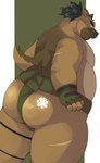 anthro asian_clothing belly big_belly brown_body clothing east_asian_clothing humanoid_hands japanese_clothing kemono male mawashi overweight overweight_male scar simple_background solo arufina_w lifewonders tokyo_afterschool_summoners yasuyori_(tas) canid canine canis domestic_dog mammal 2024 hi_res