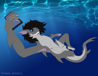 2_penises anatomically_correct anatomically_correct_genitalia anthro blue_eyes feet genitals male membrane_(anatomy) multi_genitalia multi_penis penis solo swimming teeth toes water webbed_feet webbed_hands conditional_dnp fricken_stoat astro aquatic fish shark absurd_res hi_res