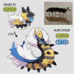 ambiguous_gender black_body black_fur blue_body blue_fur duo feral fur grey_background on_model paws real simple_background white_body white_fur yellow_body yellow_fur viiperfish fakemon arthropod canid canine canis domestic_dog mammal myriapod hi_res meme