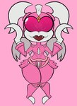 alien armor claws cybernetics cyborg fangs fatalafterdark female girly_galrin godziban godzilla_(series) happy hi_res kaiju machine pink_armor pink_background pink_sclera simple_background solo teeth toho visor wings young